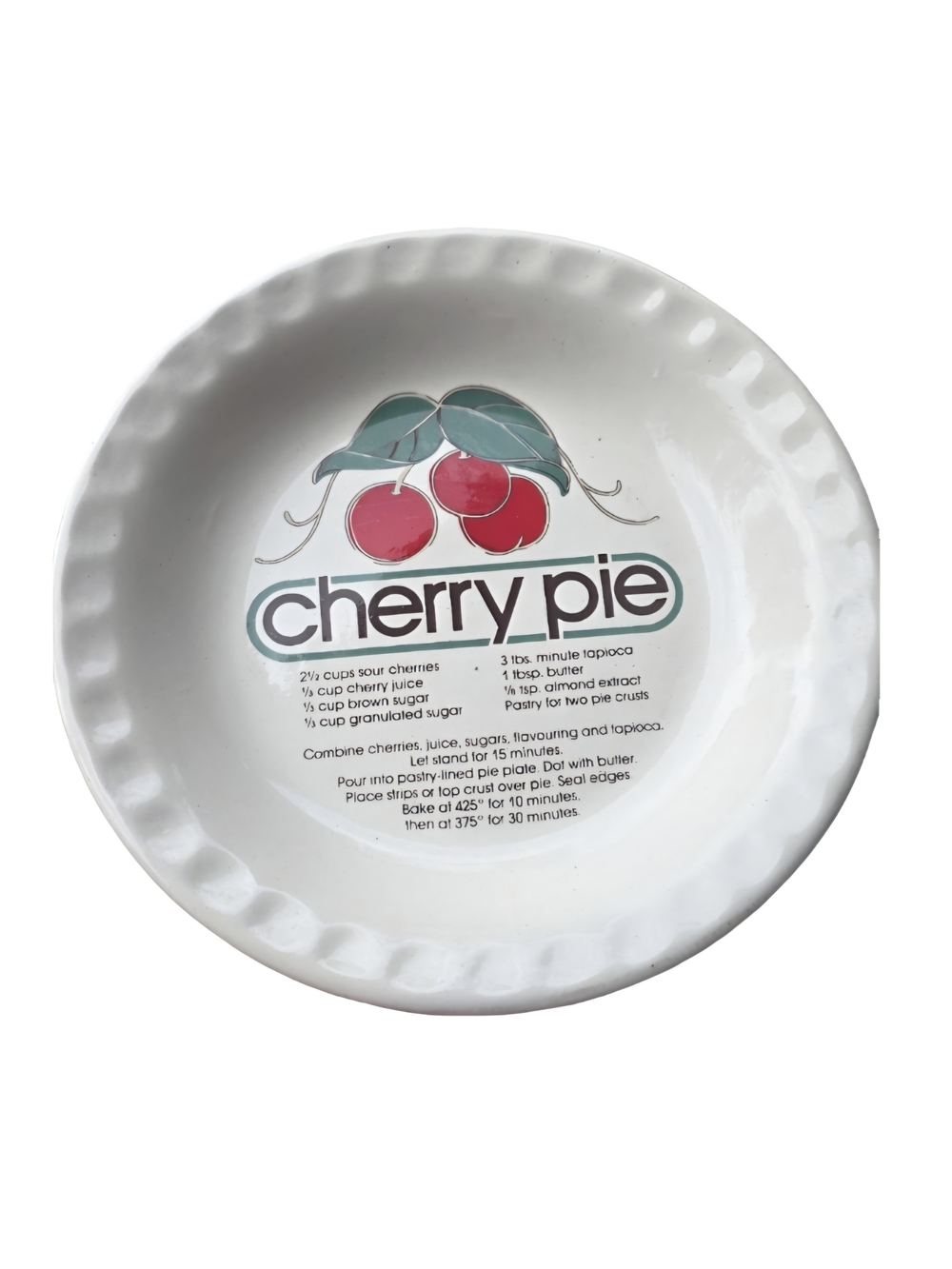 Vintage Ceramic Pie Plate with Cherry Pie Recipe 10"